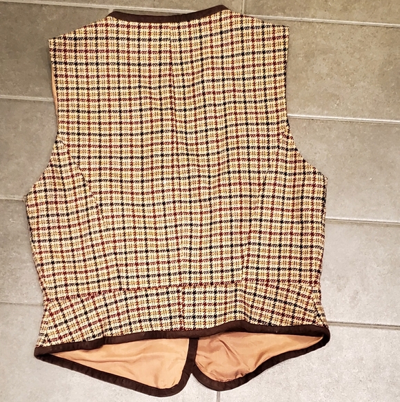 Vintage Bushwacker USA Wool Plaid Button Up V-Neck Vest, Tan/Brown/Red Wm 8, EUC - Picture 7 of 14